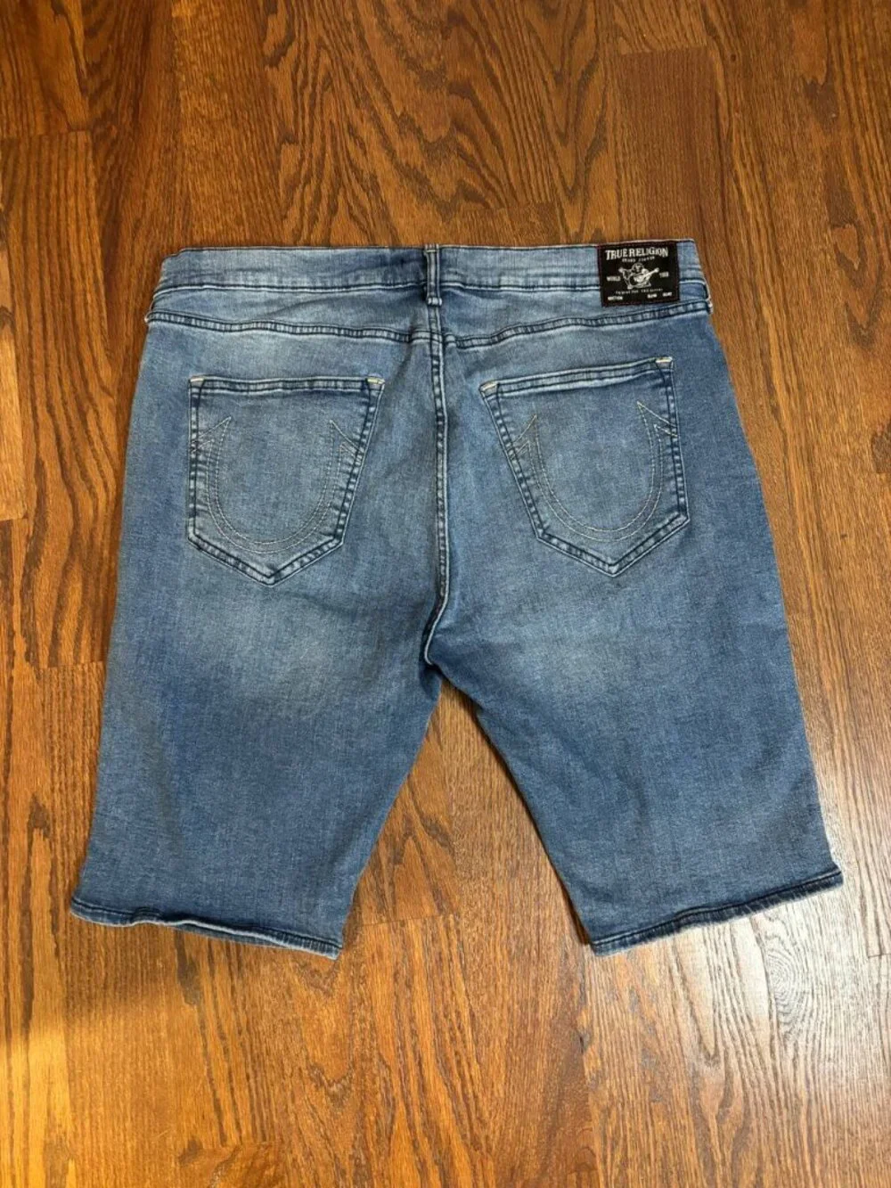 True Religion Rocco Relaxed Skinny Moto Denim Shorts Men's Size 38 Blue Stretch